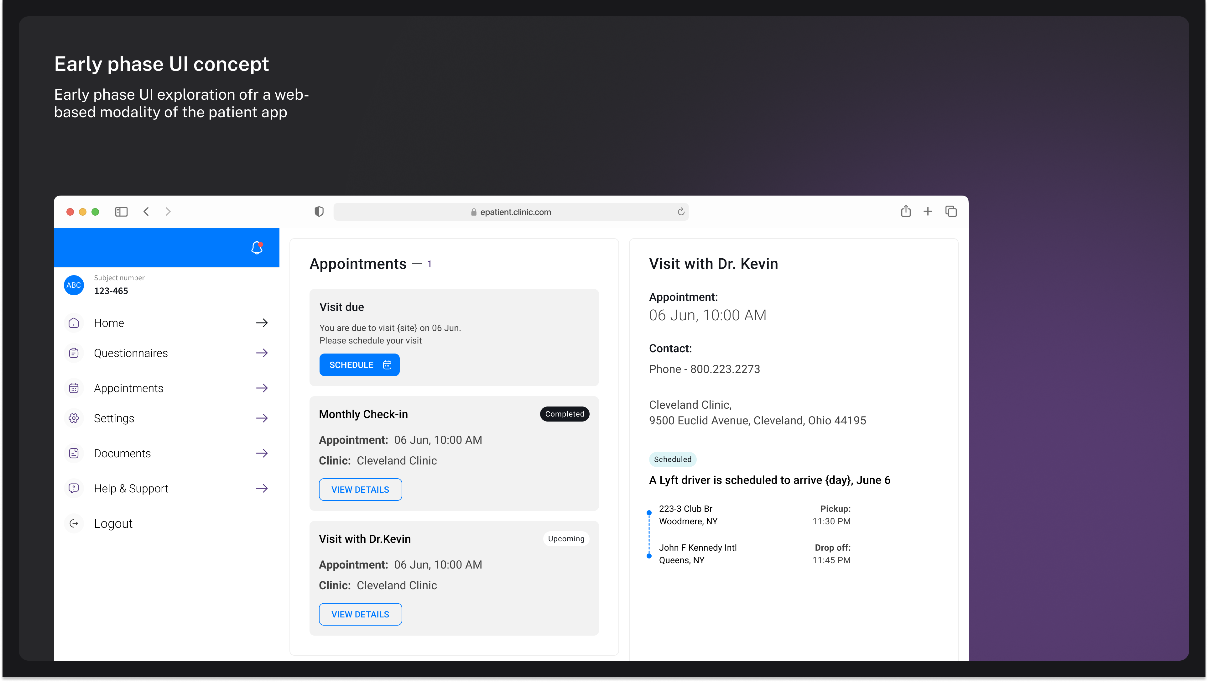 Web modality patient app