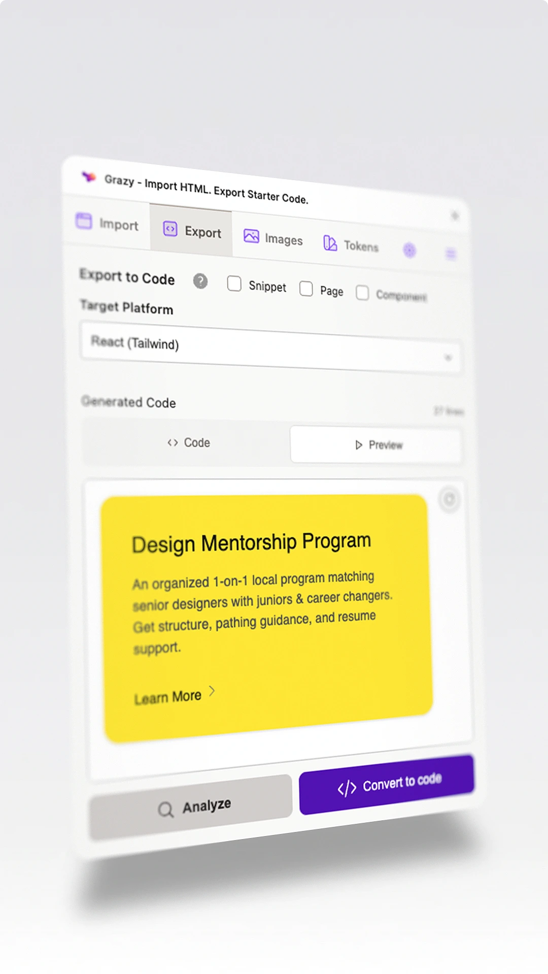 Grazy plugin interface screen 02